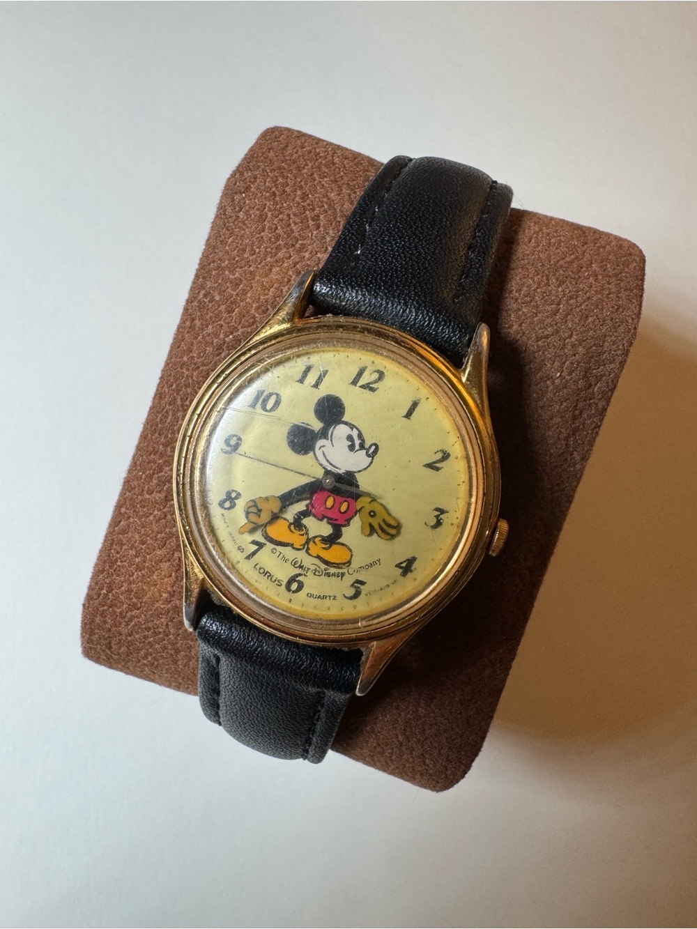 Vintage Disney Mickey Mouse Gold-Tone Quartz Watch with Black Strap by Lorus.